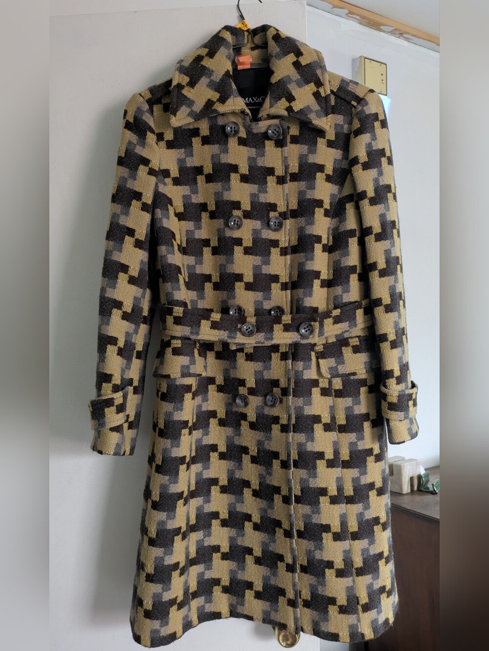 Max&Co Double Breasted Wool Houndstooth Coat